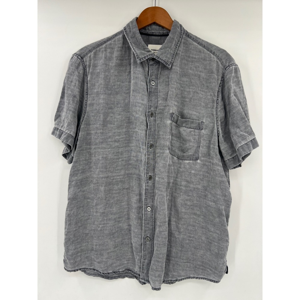 Thom Aaron Mens Gray Linen Lyocell Blend Short Sleeve Button Down Shirt Large